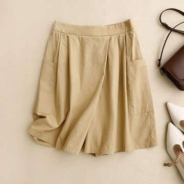 【ACheter】復古棉麻顯瘦休閒褲五分裙褲簡約高腰褲# 124765