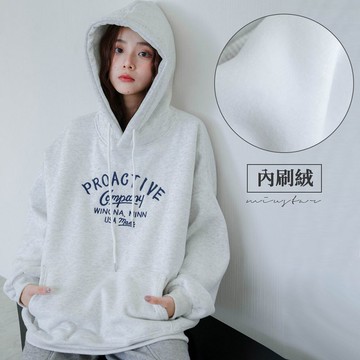 現貨★英字刺繡抽繩連帽內銀狐絨上衣(共2色)1230 【NR2764】