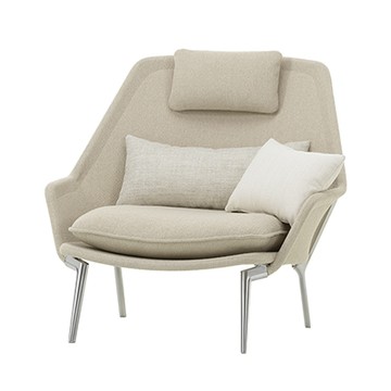 Slow 悠日 扶手椅（淺米布料、拋光鋁椅腳）