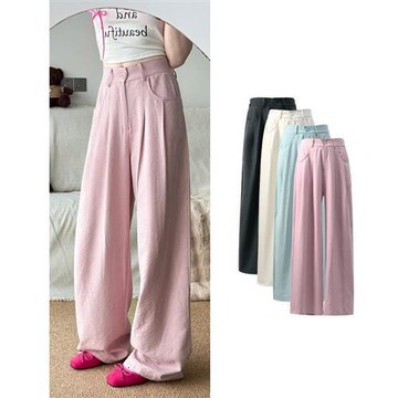 【米蘭精品】現貨+預購 高腰西裝長褲大碼寬褲直筒褲裙落地褲垮褲休閒女裝-奶芙西裝垂感女褲子4色74lz52