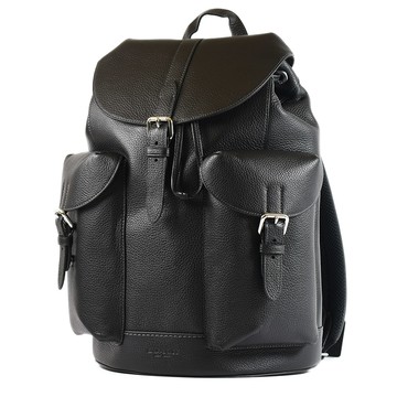 COACH 男款 Warner 荔枝紋束口翻蓋後背包-黑色