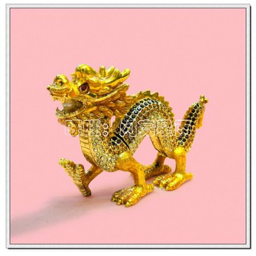 開業禮品 家居辦公桌裝飾擺放 鑲鉆金屬生肖龍擺件 3款顏色