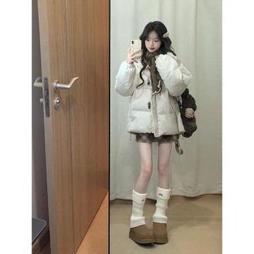 小個子白鴨絨牛角扣立領短款羽絨服女秋冬季寬松顯瘦加厚棉服外套