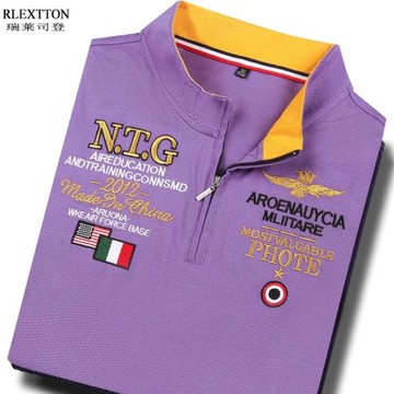 品牌男裝短袖T恤拉鏈立領POLO衫半袖保羅刺繡絲光棉潮T夏季淺紫色