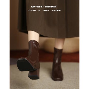 棕色靴子女2025新款春秋冬季空姐單靴復古瘦瘦中筒粗高跟馬丁短靴