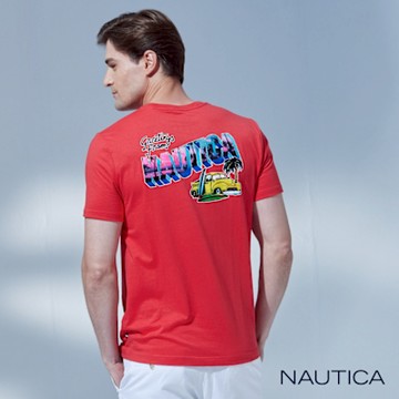 Nautica 男裝 美式夏日風格印花短袖T恤-紅色