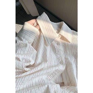 『ATC』 韓系撞色紋薄款長袖防曬襯衫女春夏季百搭寬鬆開衫襯衣外套上衣