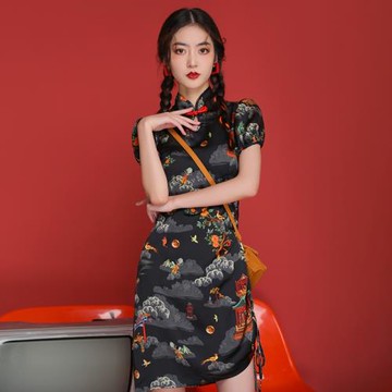 改良旗袍年輕款高端氣質女新款2024中國風女裝黑色女新中式連衣裙