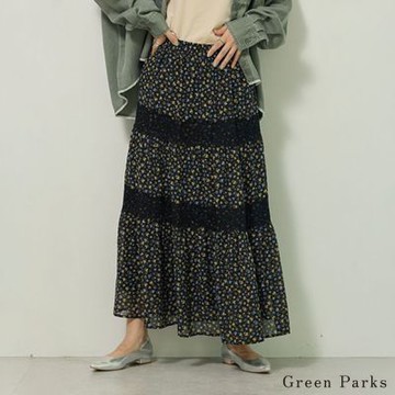 〚Green Parks〛碎花拼接蕾絲抓褶長裙