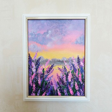 購買日落湖風景畫 - 自然厚塗藝術牆面裝飾