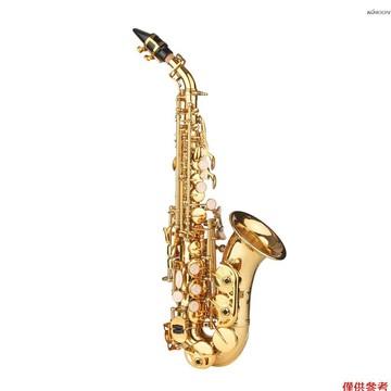 小彎管高音薩克斯 黃銅鍍金 配便攜箱+吹嘴+頸帶+揹帶+清潔布（顏色隨機）+毛刷