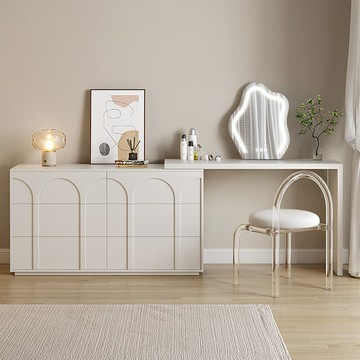 免運 開立發票  奶油風斗柜梳妝臺一體化妝桌主臥室現代簡約化妝臺網紅床尾收納柜