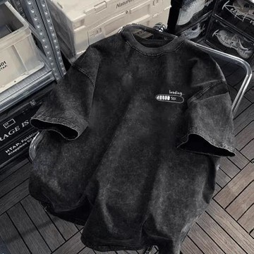 特大碼300斤美式復古百搭做舊男士設計感夏季五分袖時尚寬松上衣