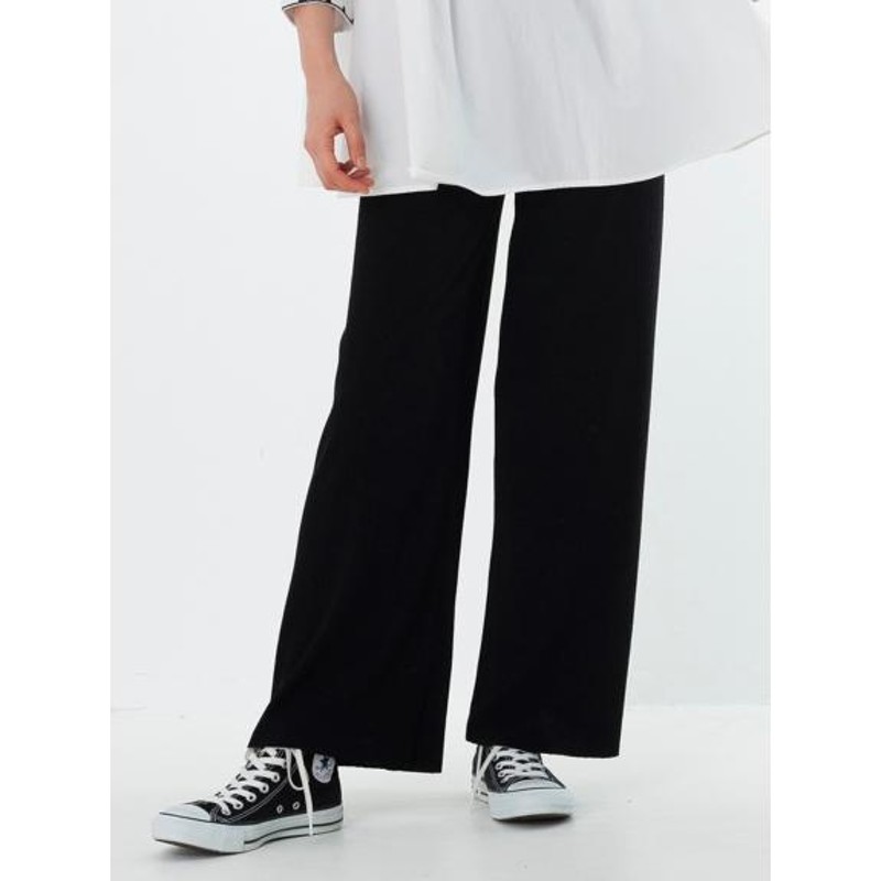 ミルクフェド MILKFED. WAIST LOGO WIDE LEG RIB PANTS ウエストロゴ