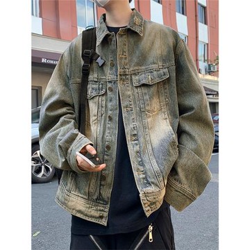 潮牌水洗做舊春秋季寬松工裝墊肩