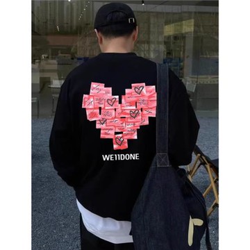 WE11DONE TRACK愛心便簽WELLDONE秋冬美式潮牌高街寬松圓領衛衣