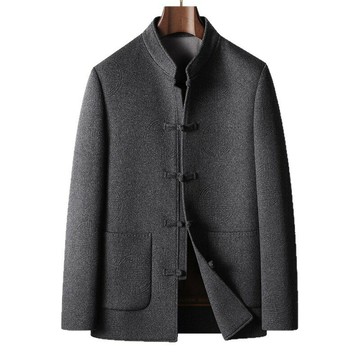 【巴黎精品】現貨+預購 頂級羊毛外套白鴨絨背心內膽西裝寬鬆上衣大碼休閒男裝-式立領盤釦雙面呢2色a1me56