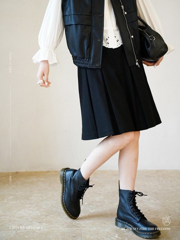 黑色 書卷百褶 復古知識分子學院風百褶裙 簡約通勤半身裙