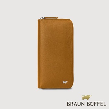 【BRAUN BUFFEL 德國小金牛】台灣總代理 亞當 8卡拉鍊長夾-淺棕色/BF504-601-CS