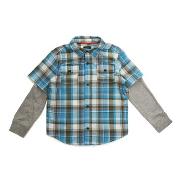 美國 Carter's - 藍白格紋襯衫長袖假2件 (4 T)