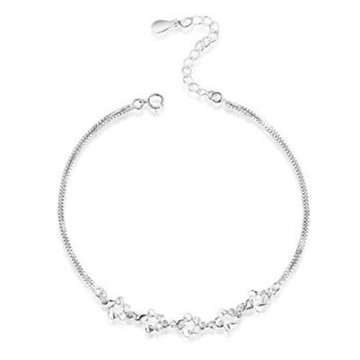 【米蘭精品】925純銀腳鍊銀飾氣質時尚雙層花朵73ib5