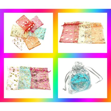 燙金印花 方形 紗布袋 束口 拉繩袋 飾品首飾袋 禮品包裝袋 婚慶喜糖袋 化妝品袋 聖誕禮品袋 派對禮物袋 多色可選