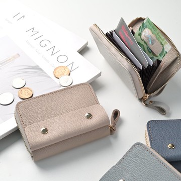 紙鈔無需對折 迷你長夾 附口袋 【 壓紋皮革 】 本革 小皮夾 HW27K