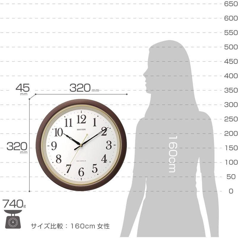 リズム(RHYTHM) 掛け時計 電波時計 静かな 連続秒針 茶 M564 Φ32x4.5cm