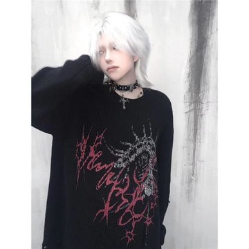 濕體&斷片小說聯名款 原創街頭亞文化套頭破洞毛衣寬松中性上衣女