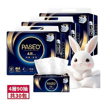PASEO 百拭柔 4層頂極舒柔抽取式衛生紙90抽30包(3串)