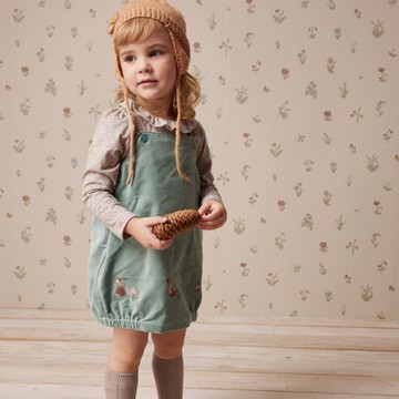 PIPPY優雅印花兩件式絨毛吊帶裙洋裝 灰綠