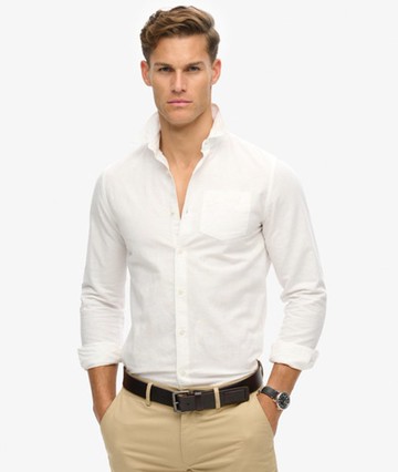 Superdry Men's Men's Organic Cotton Studios Linen Button Down Shirt White / Optic - Size: XL