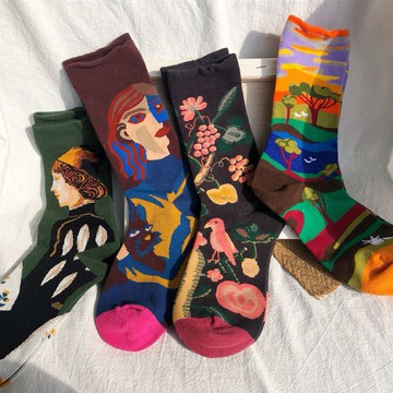 復古學院風網紅款潮潮襪男女襪子秋季中筒襪ins高腰秋冬個性油畫