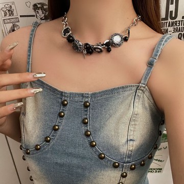 【台灣公司 可打統編】免運 黑色玫瑰紐扣項鏈中式哥特朋克辣妹甜酷夸張暗黑系朋克重工鎖骨鏈 可開發票 全館五折 工廠現貨直銷 新品特價 z9211