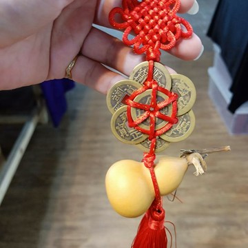 遇見~五帝錢中國風葫蘆流蘇吊墜 天然種植葫蘆 風水 避邪 鎮剎 車掛
