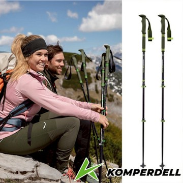 【KOMPERDELL】輕量碳纖+鈦金強力鎖定登山杖(單支販售).登山健行枴杖_175238710-S 黑綠