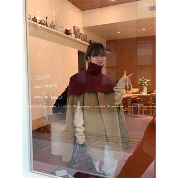 復古酒紅色高領毛衣針織掛脖女秋冬新款2025年高級感上衣圍脖疊穿