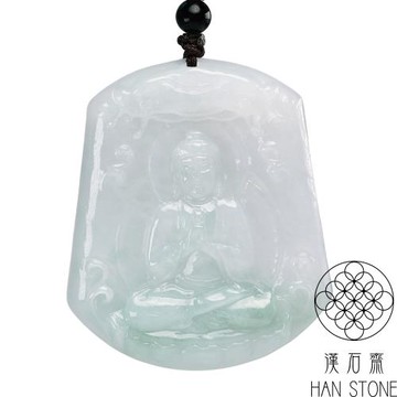 【漢石齋】天然翡翠A貨 佛陀玉佩吊墜 飄花種(48*56*6mm)