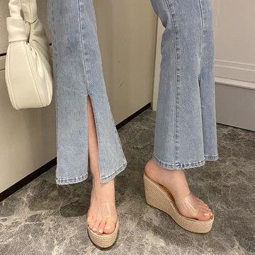 坡跟涼拖鞋女夏外穿松糕麻繩厚底透明魚嘴鞋2025新款防水臺高跟鞋