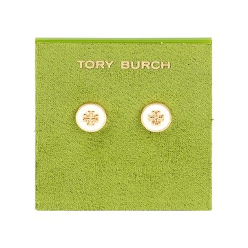 TORY BURCH 經典標誌圓形琺瑯針式耳環(象牙白/金色) 90547 700