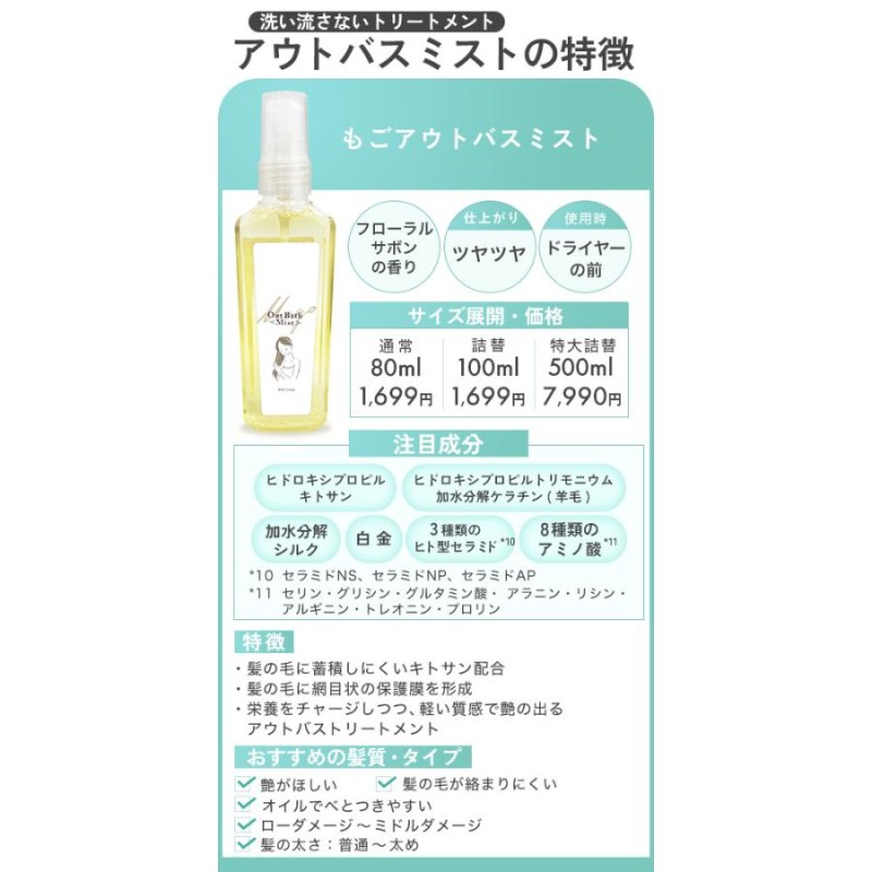 もごプレミアム集中ヘアケアウォーター 無香料 80ml 1本 ケラチン ...