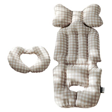 bebenuvo 四季皆宜雙面印花嬰兒車組 坐墊+頸枕  焦糖色格子  1組