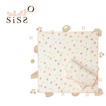 【SISSO有機棉】甜櫻桃開心果紗布手帕巾(二入)(32x32cm)