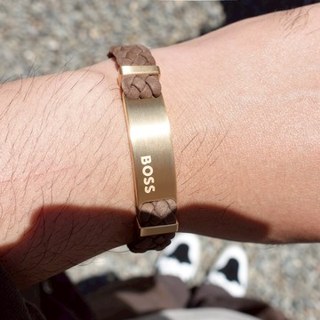 BOSS / 1580607 / Dylan 編織麂皮皮革手鍊 咖啡色