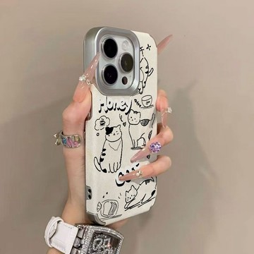 ✨手機殼✨線條貓咪牛仔紋適用蘋果15Pro手機殼IPhone17電鍍16/13高級11/12