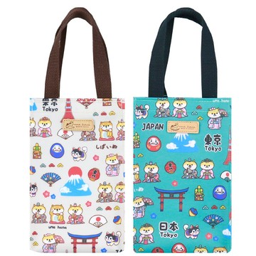 【uma hana】台灣製東京和服柴隨身水瓶/冰霸杯防水的小提袋(水壺袋/冰霸杯袋/防水包)