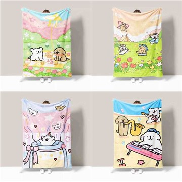 汪星人可愛的線條小狗四季毛毯蓋毯法蘭絨辦公室空調毯子