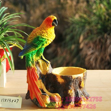 可愛新款田園精品動物創意臥室迷你個性盆栽多肉植物樹脂鸚鵡花盆1入