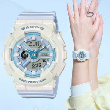 CASIO BABY-G 夢幻粉彩雙顯計時錶/粉藍/BA-110PD-2A
