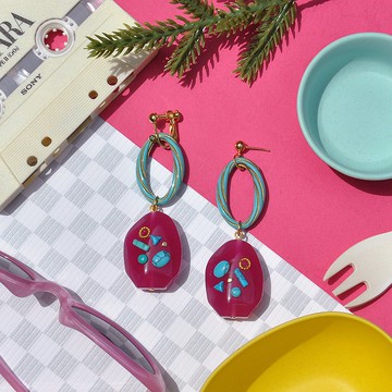 復古阿嬤紫配色耳環/ 壓克力耳環